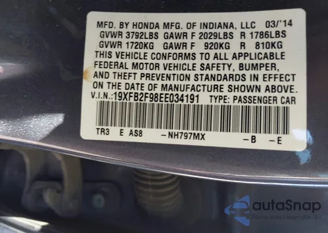 2014 Honda Civic Ex-L from USA, damaged, VIN 19XFB2F98EE034191